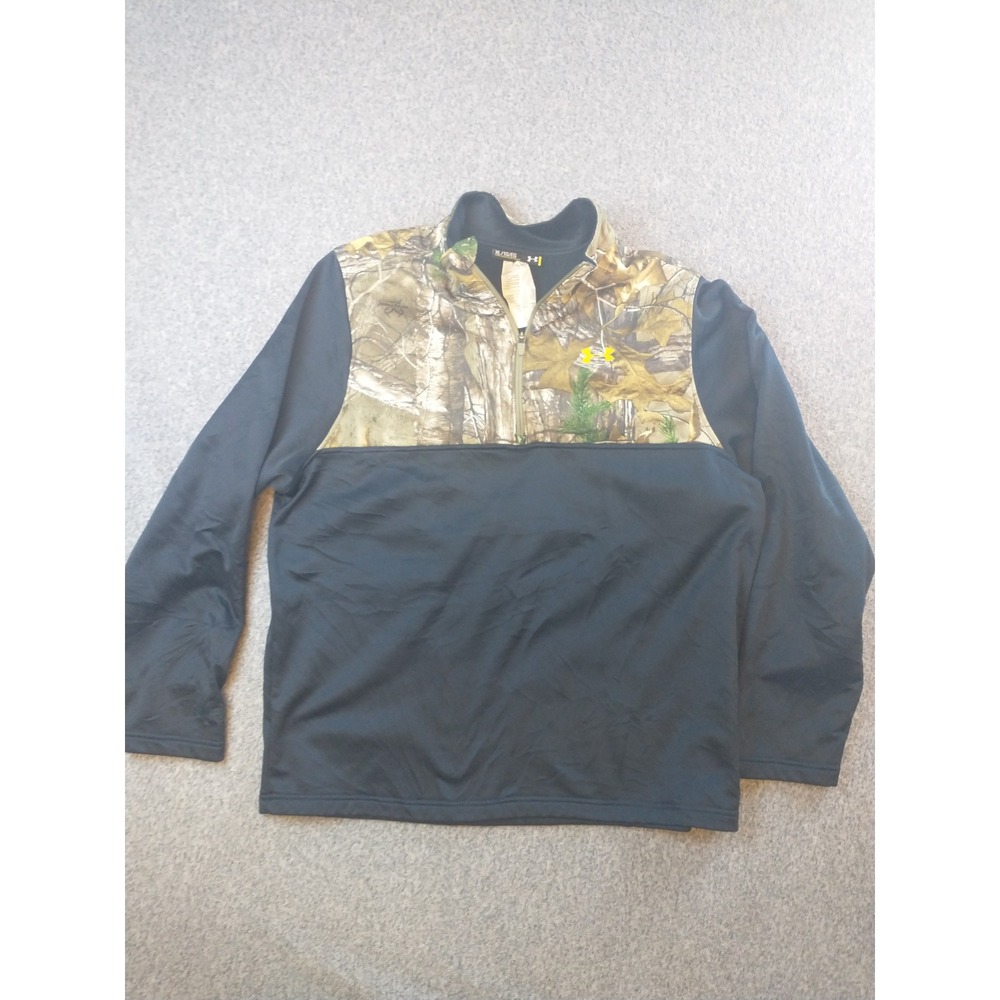 Under Armour Mens XL RealTree Camo 1/4 Zip Pullover Black Performance Fleece XL